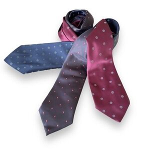 3 Surrey Vintage Men's Neck Dad Ties Set Three Red Blue Paisley Poly Silk Work